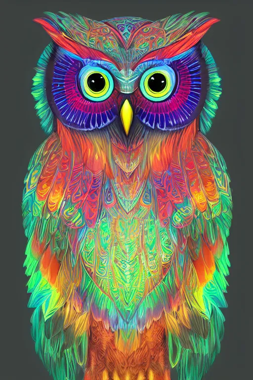 Image similar to glowing owl, beautiful colours, highly detailed, digital art, sharp focus, trending on art station