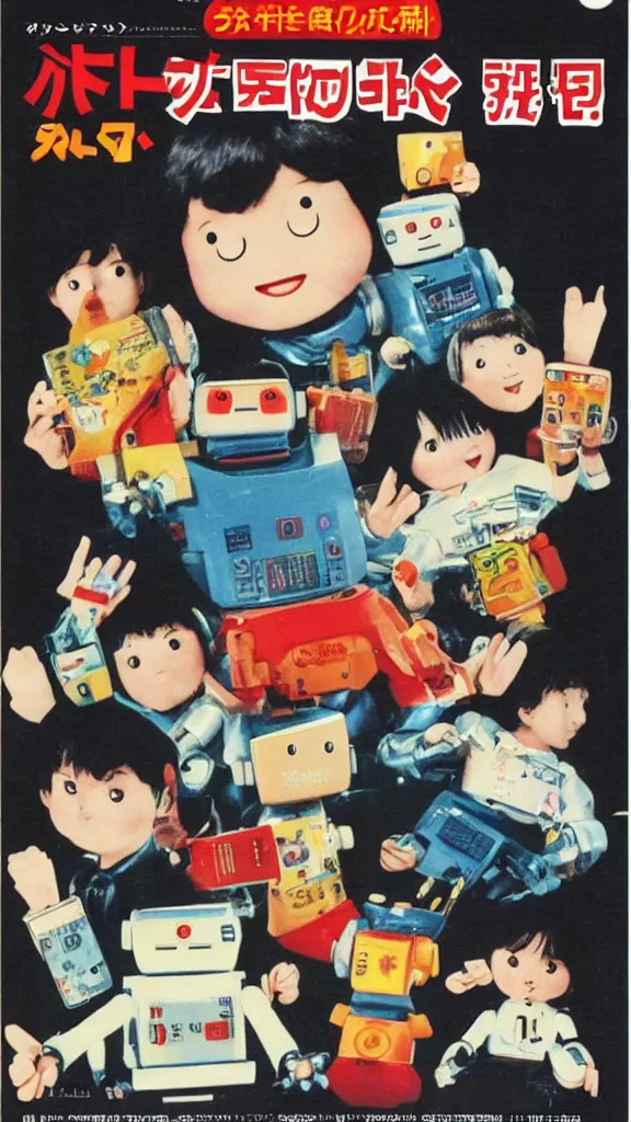 Prompt: 1 9 8 0 s japanese magazine advert for robot friends