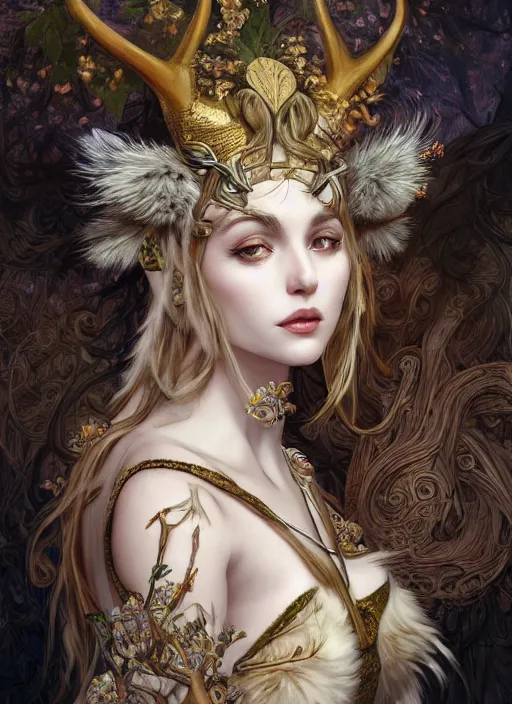 Image similar to a photograpic portrait of a anthropomorphic norse mythology mimosa wearing furry clothes, fantasy, intricate, elegant, highly detailed, digital painting, artstation, concept art, smooth, sharp focus, illustration, art by artgerm and H R Giger and alphonse mucha