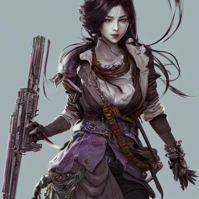 Prompt: the portrait of chaotic neutral colorful smiling female rogue assassin as unimaginably beautiful, gorgeous, elegant, realistic young anime girl, an ultrafine hyperdetailed illustration by kim jung gi, irakli nadar, detailed faces, intricate linework, octopath traveler, final fantasy, unreal engine 5 highly rendered, global illumination, radiant light, detailed and intricate environment