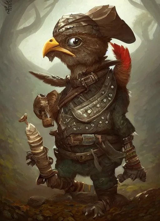 Prompt: cute little anthropomorphic rockfowl explorer wearing steppe cap, tiny, small, miniature animal, baby animal, short, pale black armor, cute and adorable, pretty, beautiful, DnD character art portrait, matte fantasy painting, DeviantArt Artstation, by Jason Felix by Steve Argyle by Tyler Jacobson by Peter Mohrbacher, cinematic lighting