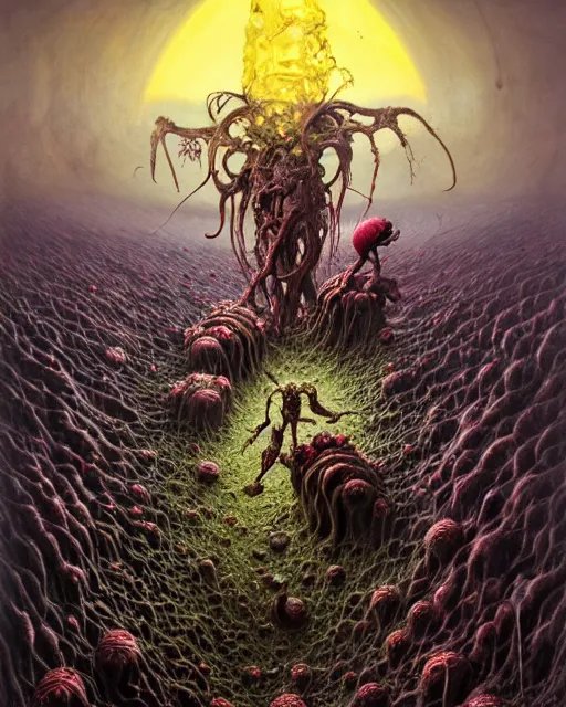 Image similar to the platonic ideal of flowers, rotting, insects and praying of cletus kasady carnage thanos dementor wild hunt chtulu mandelbulb schpongle tsar bomba bioshock xenomorph akira, ego death, decay, dmt, psilocybin, concept art by randy vargas and zdzisław beksinski