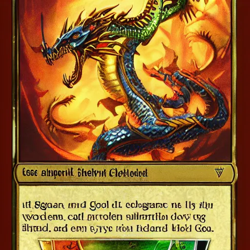 Prompt: Golden dragon, MTG art style