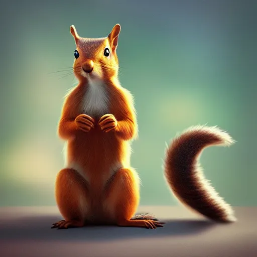 Image similar to an extremely handsome squirrel holding his puffy tail, painted by Mike Winkelmann