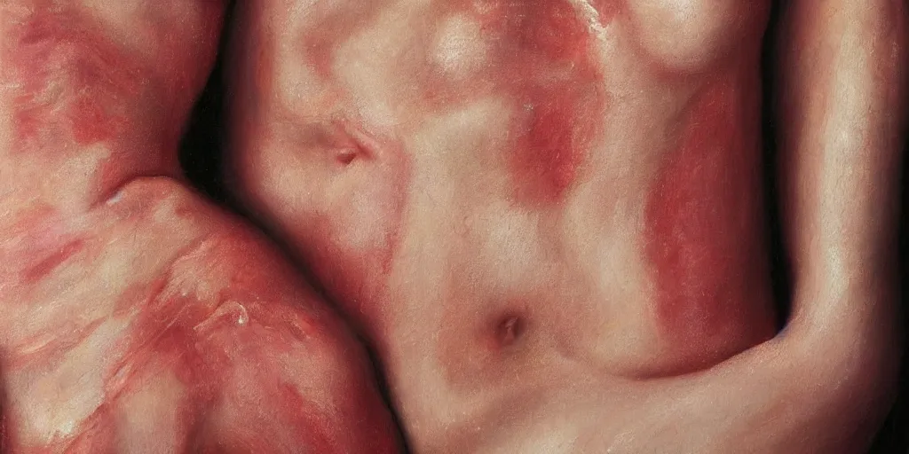 Image similar to detail of flesh skin painitng, 4k, oil painting, photorealistic