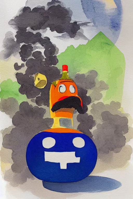 Prompt: a watercolor of king bob - omb by wilhelm sasnal and frantisek kobliha