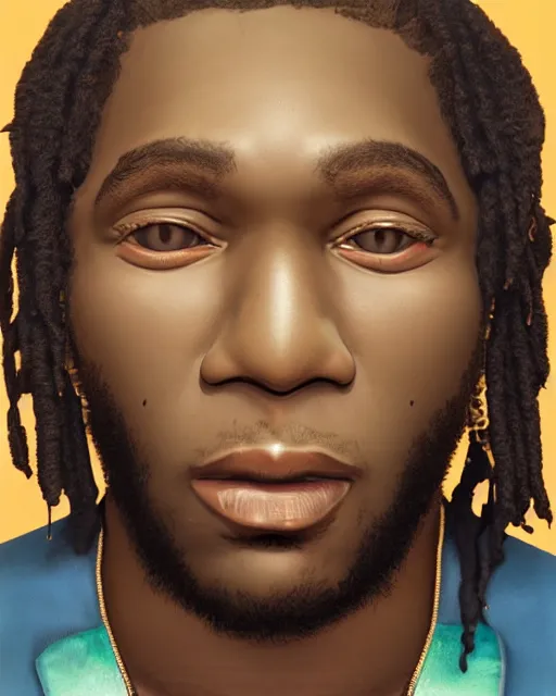 Image similar to highly detailed picture of burna boy by mark ryden, hyperrealistic 3 d render, octane render, dynamic lighting