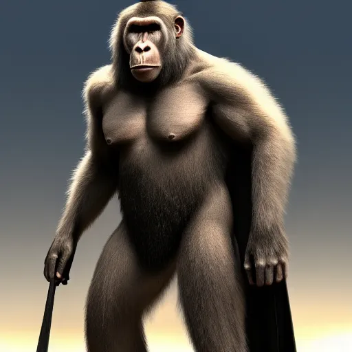 Image similar to fury art, an anthro ape wearing a large cape, 3 d, 8 k, extremely detailed, furaffinity, artstation, award winning, sharp focus, illustration