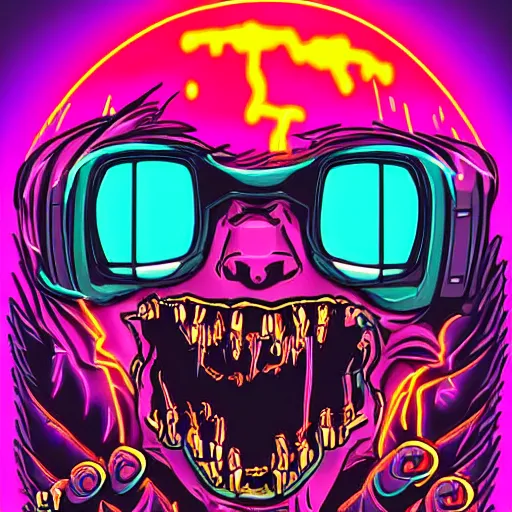 Cyberpunk neon led synthwave dytopian evil zombie, Stable Diffusion