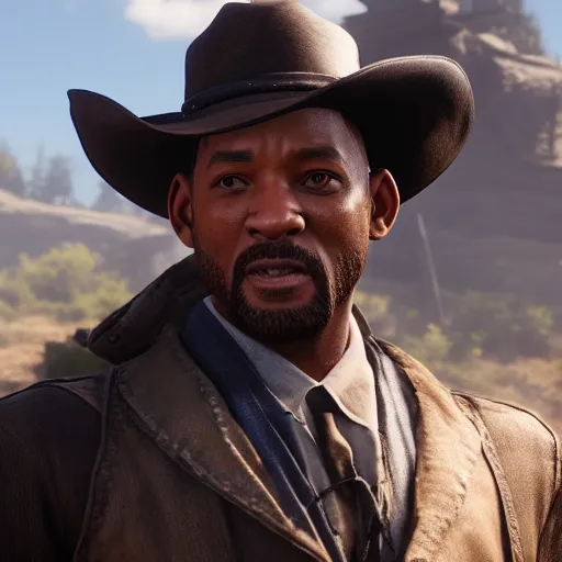 Prompt: Film still of Will Smith, from Red Dead Redemption 2 (2018 video game)