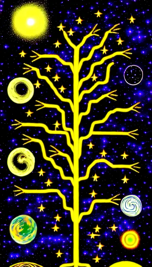 Prompt: the tree of the cosmic dynasty. a lineage from constellations in space