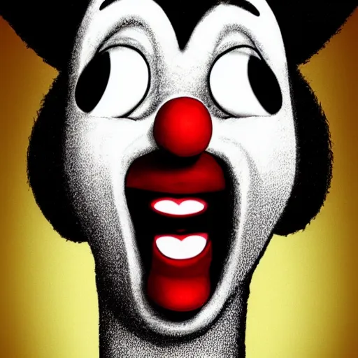 Image similar to A extremely highly detailed majestic hi-res beautiful, highly detailed head and shoulders portrait of a scary terrifying, horrifying, still of a creepy black cartoon clown rabbit in eraserhead with scary big eyes, earing a shirt laughing, hey buddy, let's be friends, in the style of Walt Disney animation