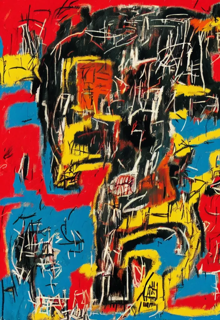 Image similar to komodo in the style of jean michel basquiat