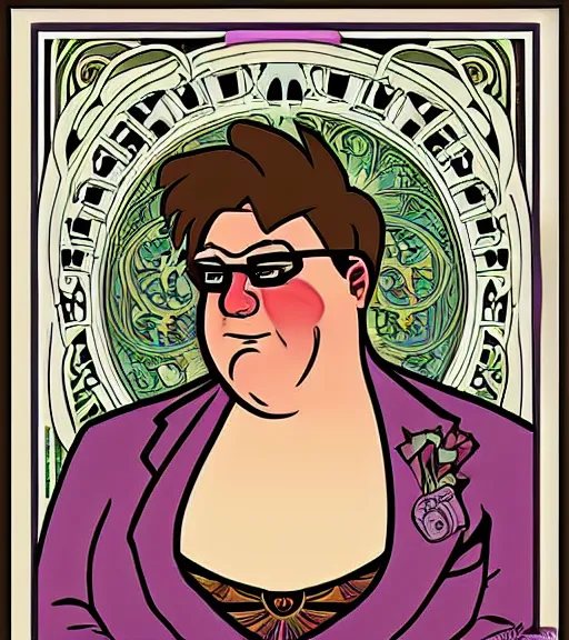 Image similar to art nouveau peter griffin, in the style of alphonse mucha