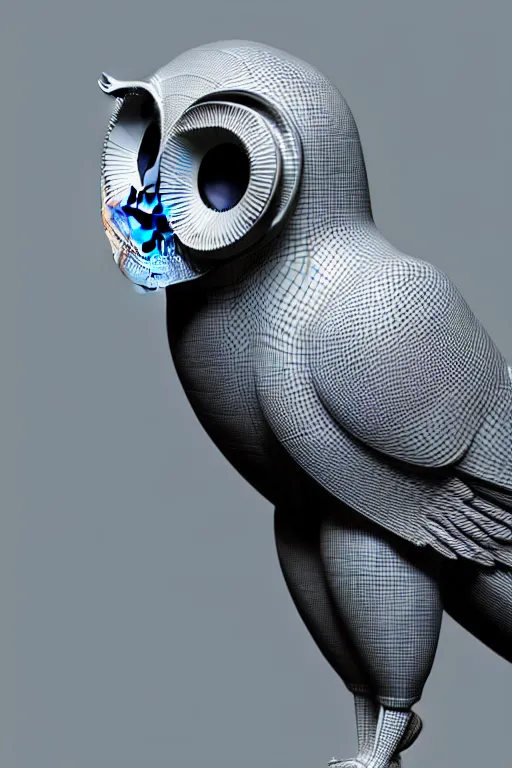 Image similar to complex 3 d render ultra detailed of a beautiful porcelain profile of a mechanical owl made of iron, cable wires, microchip, elegant, hyper realistic, ultra detailed, octane render, jamie hewlett style, volumetric lighting, 8 k post - production