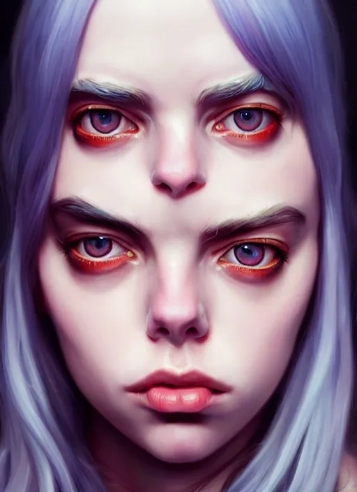 Prompt: Overlord Billie Eilish, highly detailed, digital painting, artstation, concept art, sharp focus, illustration, art by wlop and Edmund Bliar Leighton and Charlie Bowater