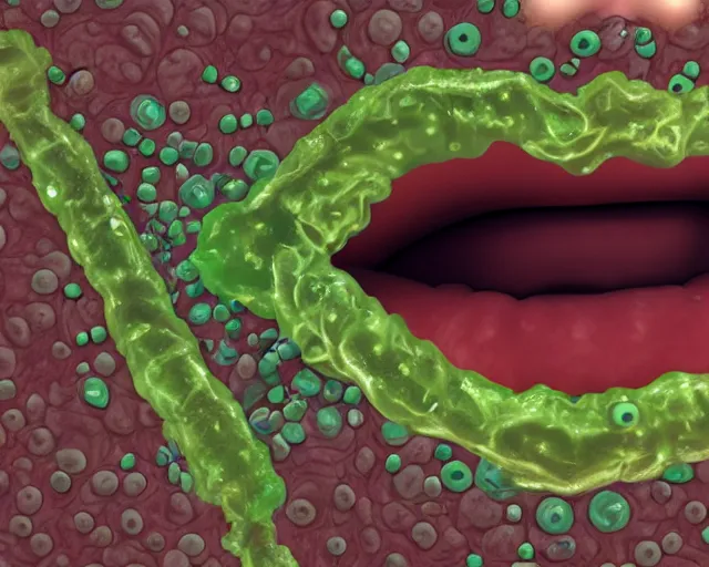 Image similar to a mouth full of bacteria.