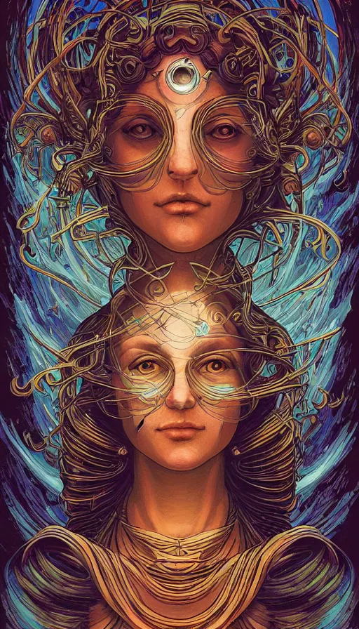 Prompt: the mystical oracle of ancient goddess venus, italian futurism, da vinci, dan mumford, josan gonzalez