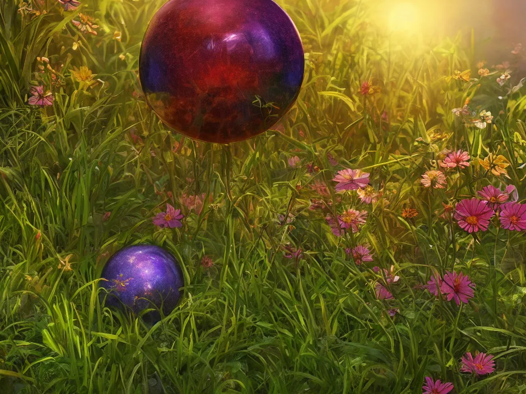 Image similar to sunlight study, wildflower undergrowth within the orb, art nouveau, by jan davidz de heem and ( ( ( ( ( lisa frank ) ) ) ) ), 8 k, sharp focus, octane render, kauai