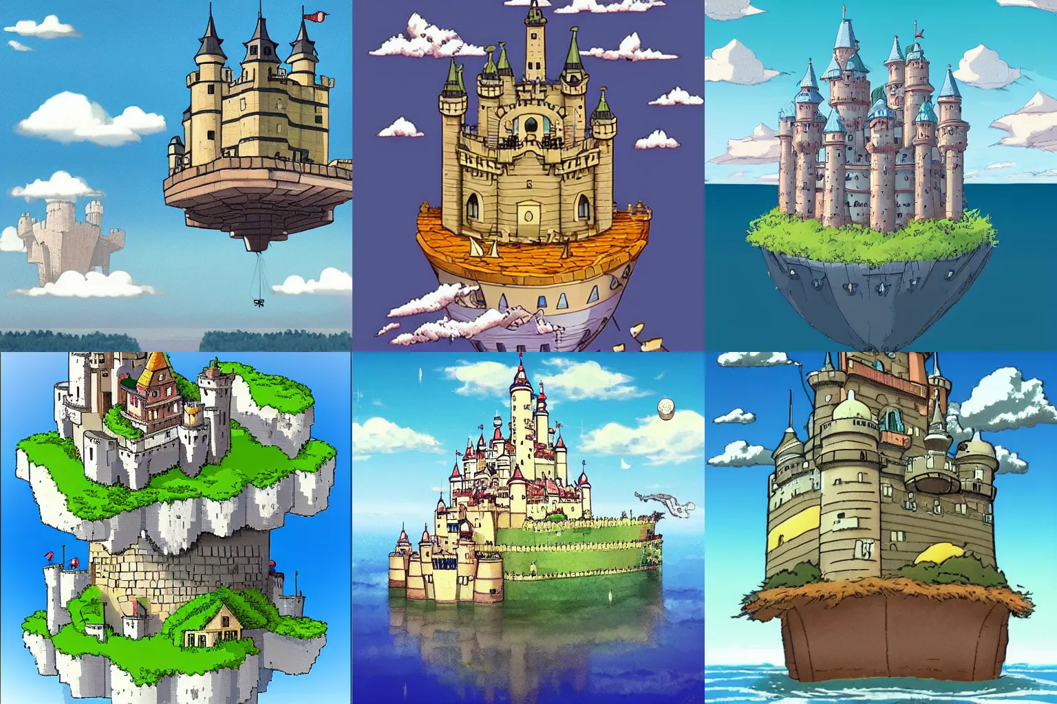 Prompt: a floating castle in the sky in the style of Miyazaki