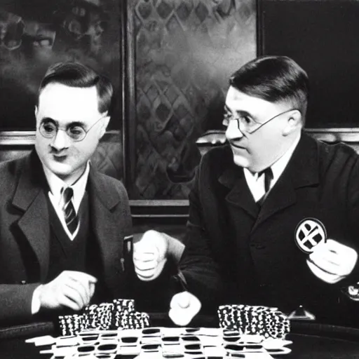 Image similar to harry potter and adolf hitler playing poker, 2 0 2 2