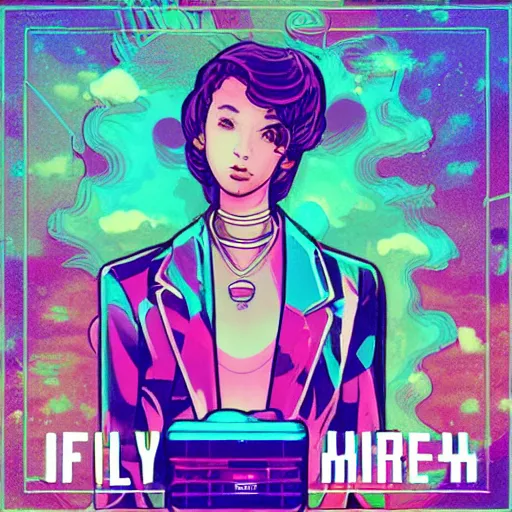 Image similar to lofi vaporwave retro futurism album artwork underground unknown lonely girl