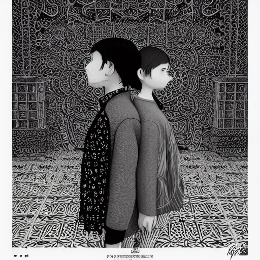 Image similar to fractalized souls, fragmented hearts, no soup, intricate detail, in the style of jamie hewlett killian eng kawase hasui riyoko ikeda, 3 d render, artstation trending, 8 k, octane render, photorealistic, volumetric lighting caustics, sharp detail, manga, black and white