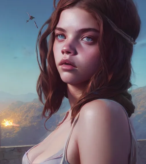 Image similar to highly detailed portrait of barbara palvin in gta v, stephen bliss, unreal engine, fantasy art by greg rutkowski, loish, rhads, ferdinand knab, makoto shinkai and lois van baarle, ilya kuvshinov, rossdraws, tom bagshaw, global illumination, radiant light, detailed and intricate environment