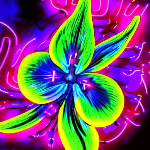 Image similar to a cybertronic, neon, glowing tiger lily flower, detailed, trending on art station
