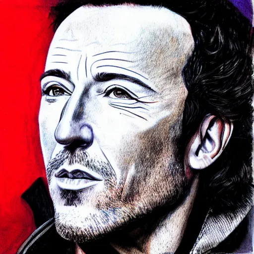 Prompt: ballpoint portrait of Bruce Springsteen