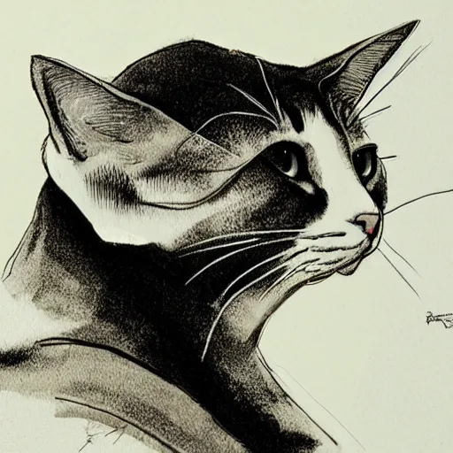 Image similar to cat, by ralph steadman, ambient occlusion, with a hoodie