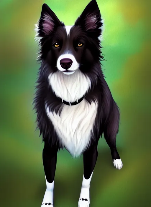 Image similar to wide angle beautiful full body portrait of a cute anthro male border collie fursona with two legs posing in front of a park, character design by charlie bowater, henry asencio, and ross tran, furry art, furaffinity, beautiful, glamor pose, detailed, aesthetic, trending on artstation