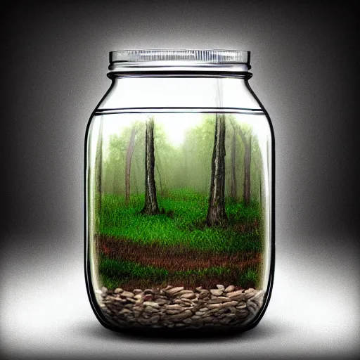 Prompt: a forest in a jar, digital art, trending on artstation