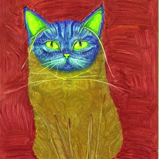 Image similar to a super math wizard cat, richly textured oil painting