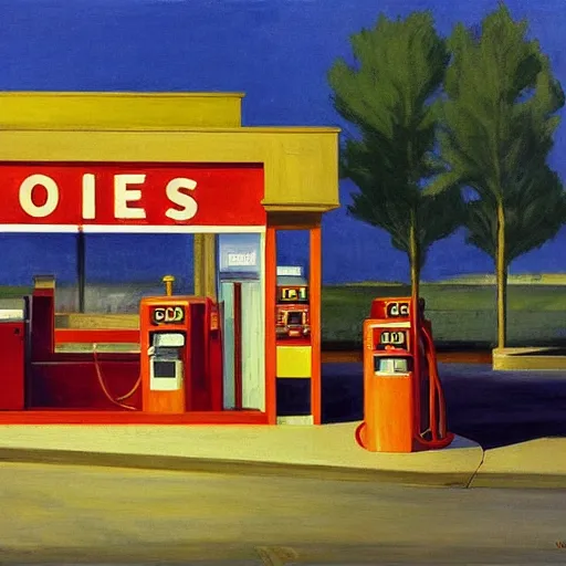 Prompt: American Gas Station by Edward Hopper