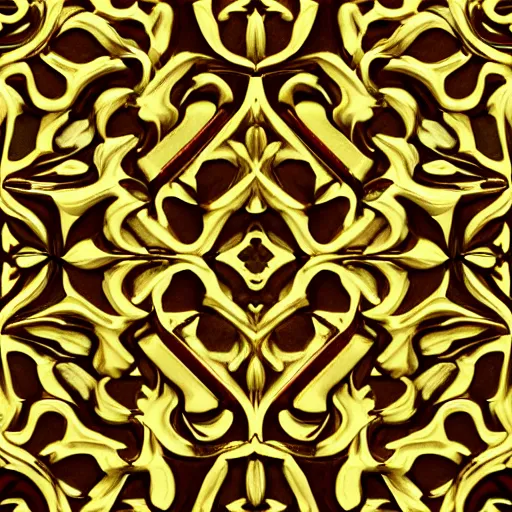 Image similar to 3d render of an abstract medieval pattern gold tile, symetrical