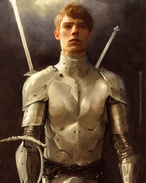 Image similar to a strong and handsome knight, oil painting, by Edgar Maxence and Ross Tran and Michael Whelan and greg rutkowski