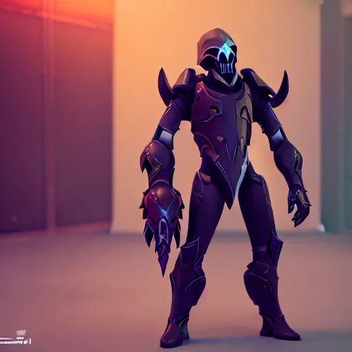 Image similar to a young boy with the appearance and armor of reaper from overwatch, design, octane render, 4 k, ingame shot