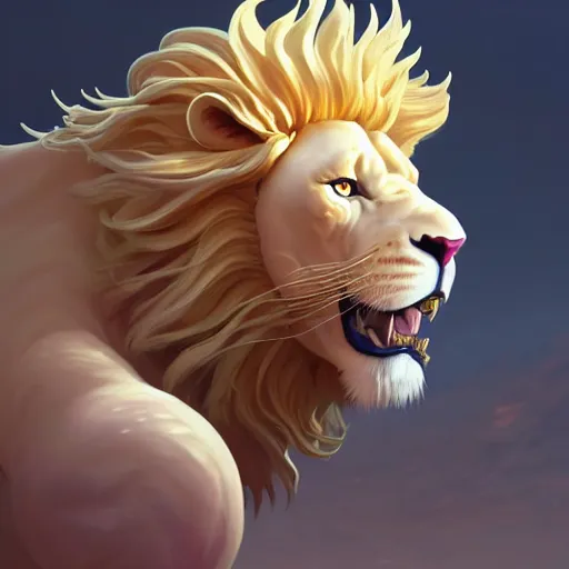 Image similar to commission of an anthro albino lion wearing golden victorian armor, game design fanart by concept artist gervasio canda, behance hd by jesper ejsing, by rhads, makoto shinkai and lois van baarle, ilya kuvshinov, rossdraws global illumination radiating a glowing aura global illumination ray tracing hdr render in unreal engine 5, dramatic