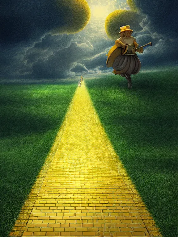 Image similar to professional digital art detailed OZ yellow brick road cgsociety wlop behance by pixiv