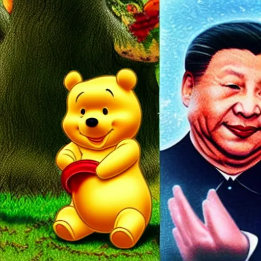 Prompt: realistic photo of Xi jinping laying under a tree with Winnie the pooh