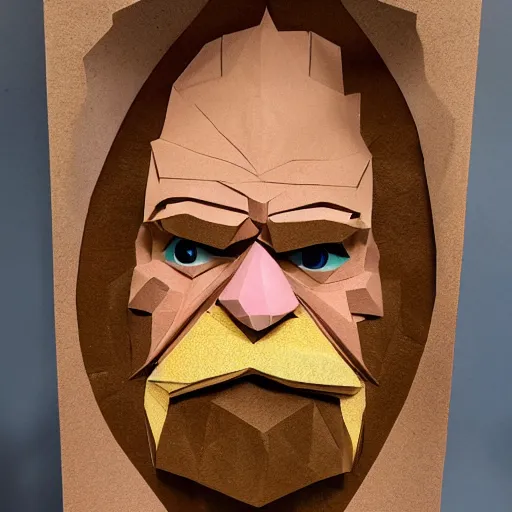 Image similar to cut paper sculpture of grumpy dwarf