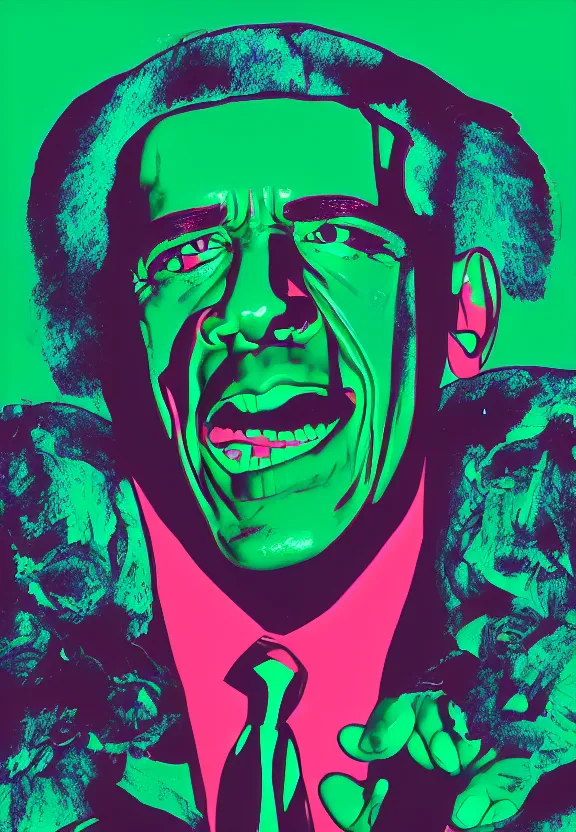 Image similar to Obama Hulk by Beeple with some Andy Warhol influence