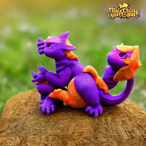 Prompt: tiny adorable purple ffantasy dragon cuddles an orange tabby cat, realistic, orange tabby cuddles purple dragon, award-winning photography