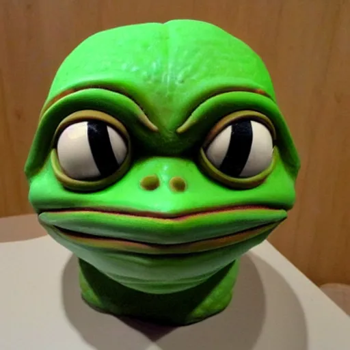 Image similar to clay head of pepe the frog, 3d sculpture, textured, fine detail, lifelike, photo, high resolution