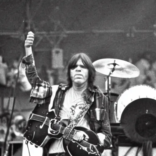 Image similar to high resolution photo of neil young on stage at woodstock in 1 9 6 9, award winning photography