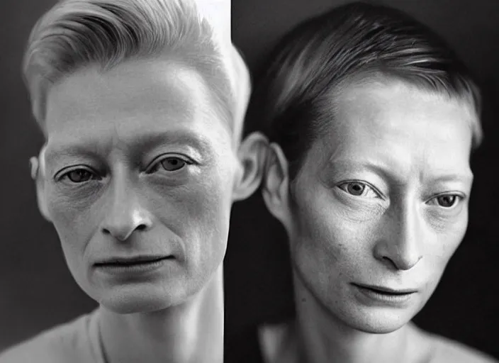 Prompt: professional fine detailed photo portrait of young tilda swinton from makhachkala, dagestan. kid tilda swinton in the postsoviet suburbia, iphone photo, instagram, black and white - - cfg _ scale 7