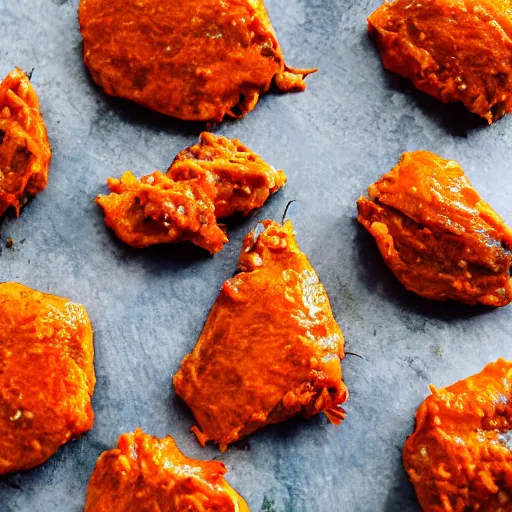 Prompt: freezerburnt buffalo chicken patties that my spouse just pulled out of the freezer