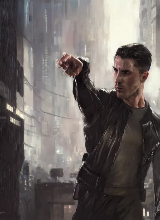 Prompt: bruce wayne teaching self defense. cyberpunk mercenary in a cyberpunk jumpsuit ( blade runner 2 0 4 9, cyberpunk 2 0 7 7 ). orientalist portrait by john william waterhouse and james gurney and theodore ralli and nasreddine dinet, oil on canvas. cinematic, hyper realism, realistic proportions, dramatic lighting, high detail 4 k