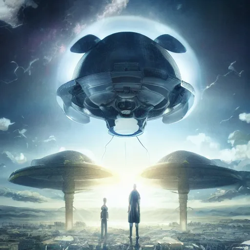 Image similar to Anime movie about an alien invasion Ancient Athens, UFOs, portrait, intricate, 8k highly professionally detailed, HDR, CGsociety